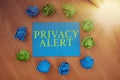Sign displaying Privacy Alert. Word for warns the user from the risk that may steal your data Colorful Crumpled Papers Royalty Free Stock Photo