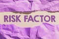 Hand writing sign Risk Factor. Business idea Something that rises the chance of a person developing a disease Royalty Free Stock Photo