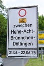 road closure sign for the 24h race at NÃ¼rburgring Royalty Free Stock Photo
