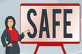 Sign displaying Safe. Internet Concept protected from or not exposed to danger or risk Not likely to be harmed Typing