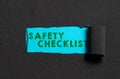 Sign displaying Safety Checklist. Business idea list of items you need to verify, check or inspect