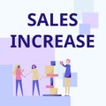 Sign displaying Sales Increase. Business concept Grow your business by finding ways to increase sales Three Colleagues