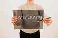 Sign displaying Scalability. Word for capable of being easily expanded or upgraded on demand Royalty Free Stock Photo