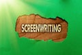 Text sign showing Screenwriting. Word Written on the art and craft of writing scripts for media communication Royalty Free Stock Photo
