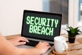 Sign displaying Security Breach. Business overview incident that results in unauthorized access of data Online Jobs And