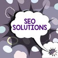 Conceptual display Seo Solutions. Business approach Search Engine Result Page Increase Visitors by Rankings