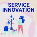 Sign displaying Service Innovation. Concept meaning Improved Product Line Services Introduce upcoming trend Man And