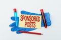 Sign displaying Sponsored Posts. Business idea post that a business pays to distribute to a wider audiences Sending