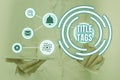 Sign displaying Title Tags. Concept meaning the HTML element that specifies the title of a web page Lady Holding Tablet