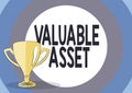 Sign displaying Valuable Asset. Business idea Your most valuable asset is your ability or capacity Competition Trophy