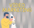 Sign displaying Video Marketing. Business showcase Video Marketing Illsutration Of Man Holding Rocketship Discovered