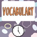 Sign displaying Vocabulary. Business overview collection of words and phrases alphabetically arranged and explained or Royalty Free Stock Photo