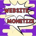 Sign displaying Website Monetize. Business idea ability generate a revenue thorough your Web site or blog