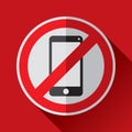 Sign do not use mobile phone. Ndon`t talk smartphone sign icon in flat style. Vector design danger illustration for you project Royalty Free Stock Photo