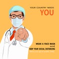 Sign Doctor hand pointed you.Your country needs you stop coronavirus keep calm with wear a face mask and keep your social Royalty Free Stock Photo