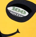 Sign of dollar looking through the orifice in a mask