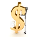 Sign of dollar, supported by a crutch