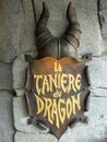 Sign of the dragon underneath the Sleeping beauty castle Royalty Free Stock Photo