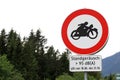 Sign with driving ban for too loud motorcycles in Tirol in Austria Royalty Free Stock Photo