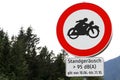 Sign with driving ban for too loud motorcycles in Tirol in Austria Royalty Free Stock Photo