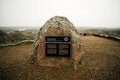 sign in Drumheller badlands landscape in summer, Dinosaur Provincial Park, Alberta, Canada - sep 2022 Royalty Free Stock Photo