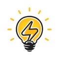 Sign of electricity in light bulb. Energy vector logo. Electricity icon Royalty Free Stock Photo