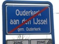 Sign end of urban area of Ouderkerk aan den Ijssel which is part of the municipality Krimpenerwaard.