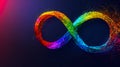 Sign of an endless rainbow on dark background. Symbol of movement for rights and acceptance of autism. World Autism Awareness