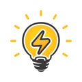 Sign of energy in light bulb. Electric power vector logo. Electricity icon