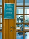 A sign in English, Portuguese, German and French advises that gym facilities are closed as part of the coronavirus lockdown