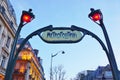 Sign at the entrance of a metro Metropolitain subway station in Paris, France Royalty Free Stock Photo