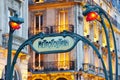 Sign at the entrance of a metro Metropolitain subway station in Paris, France Royalty Free Stock Photo