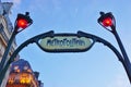 Sign at the entrance of a metro Metropolitain subway station in Paris, France Royalty Free Stock Photo