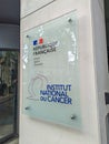 Sign at the entrance to the National Cancer Institute, Boulogne-Billancourt, France