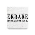 Sign Errare humanum est. To err is human. White wooden wall, boards. Old white rustic wood background, wooden surface