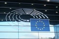 Sign and EU flag symbol on glass walls of Berlaymont Royalty Free Stock Photo
