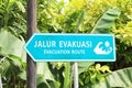 Sign of evacuation route for case of tsunami