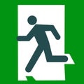 Sign exit human silhouette run within open doore on green background. Royalty Free Stock Photo