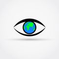 Sign of eye with globe inside. Global vision concept. Vector illustration. Royalty Free Stock Photo