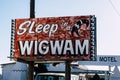 JULY 2 2018 - HOLBROOK ARIZONA: Retro sign reading `Sleep in a Wigwam` for the Wigwam motel on Route 66