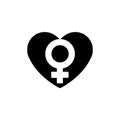 Sign female gender in black as coal heart icon. A symbol of love. Valentines Day. Flat style for graphic design, logo. A happy lov