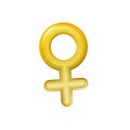 Sign female gender, 3d icon. Simple gold pictogram on light background. Vector illustration symbol sexual affiliation. A happy