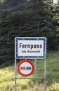Sign fernpass  in Austria Royalty Free Stock Photo