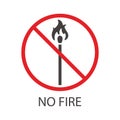 The sign of the fire is prohibited. A burning match crossed out with a red circle with a diagonal line. Royalty Free Stock Photo