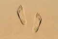 Sign of Foot Print Shape on Sand Royalty Free Stock Photo