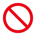 Sign forbidden. Icon symbol ban. Red circle sign stop entry ang slash line isolated on white background. Mark prohibited. Round cr Royalty Free Stock Photo