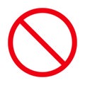 Sign forbidden. Icon symbol ban. Red circle sign stop entry ang slash line isolated on white background. Mark prohibited. Round cr Royalty Free Stock Photo