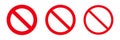 Sign forbidden. Icon symbol ban. Red circle sign stop entry ang slash line isolated on white background. Mark prohibited. Round cr