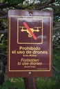 Sign `Forbidden to Use Drones` at Perito Moreno Glacier in the Los Glaciares National Park