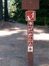 Sign forbidding dogs, biking, riding, tenting on trail